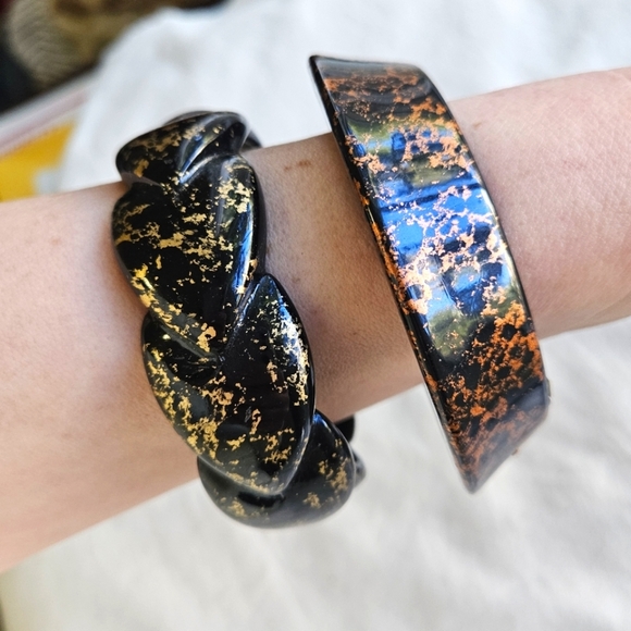 Pair VTG bangle bracelets speckled metallic by Van Allen - Picture 7 of 11